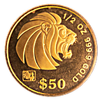 Singapurski Lew: Zestaw 5 monet 1,9 uncji Złota 1993