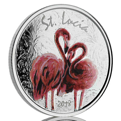 St. Lucia: Flamingo kolorowany 1 oz Silver 2018 Proof
