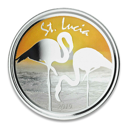 St. Lucia: Flamingo kolorowany 1 oz Silver 2019 Proof