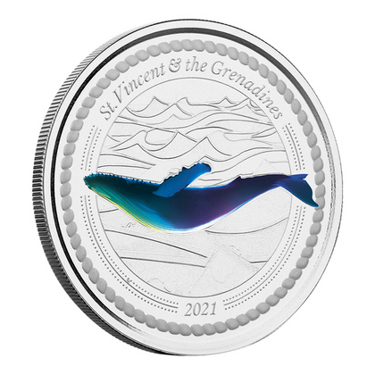 St. Vincent & The Grenadines - Humpback Whale kolorowany 1 uncja Srebra 2021 Proof