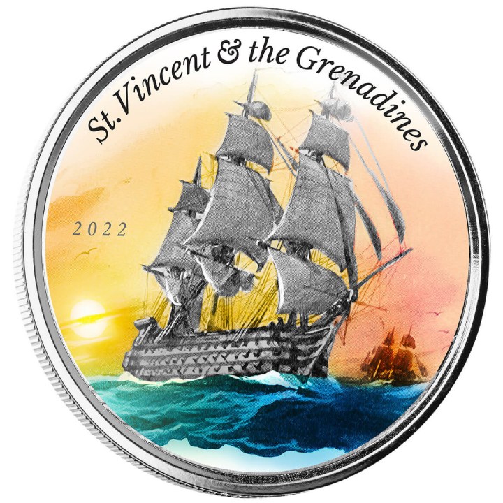 St. Vincent & The Grenadines: War Ship kolorowany 1 uncja Srebra 2022 Proof