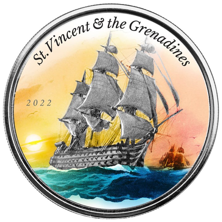 St. Vincent & The Grenadines: War Ship kolorowany 1 uncja Srebra 2022 Proof