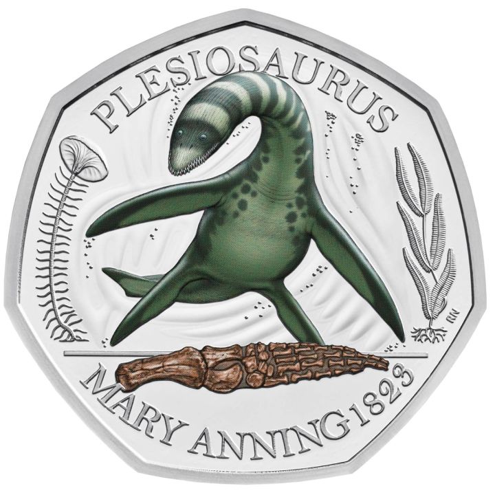 Tales of the Earth: Plesiosaurus kolorowany 50p Srebro 2021 Proof 