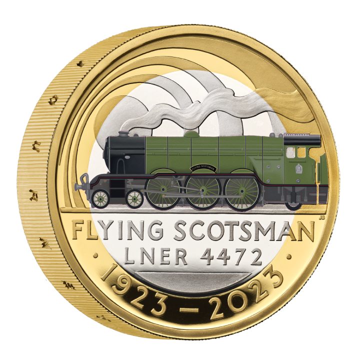 The Centenary of the Flying Scotsman £2 pozłacany, kolorowany Srebro 2023 Proof Piedfort