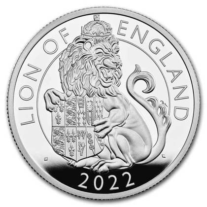 The Royal Tudor Beasts: Lion of England 2 uncje Srebra 2022 Proof
