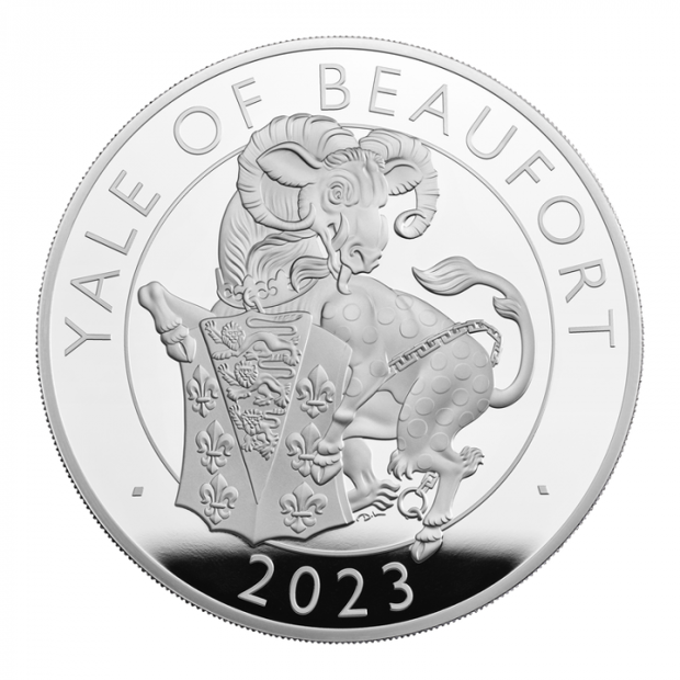 The Royal Tudor Beasts: The Yale of Beaufort 2 uncje Srebra 2023 Proof