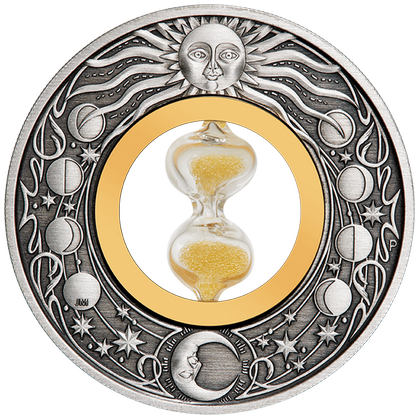 Tuvalu: Hourglass 2 uncje Srebra 2021 Antiqued Coin