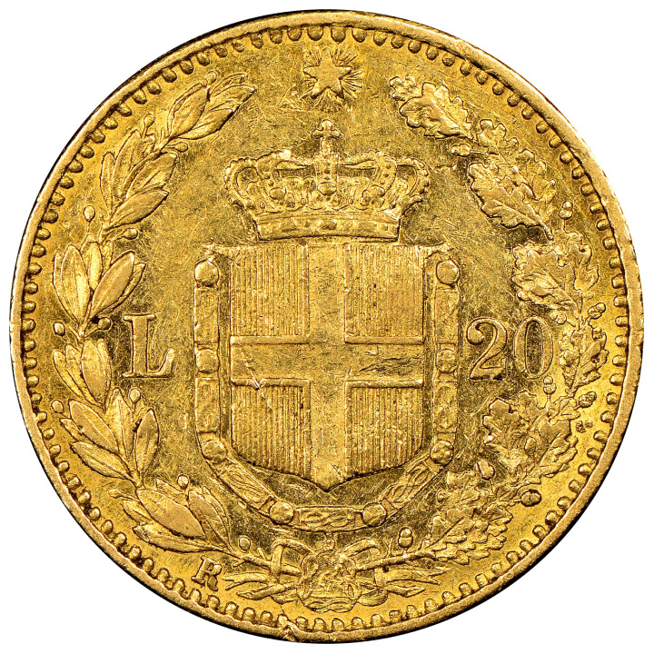 Włochy 20 Lirów Złoto 1881 MS-62 NGC
