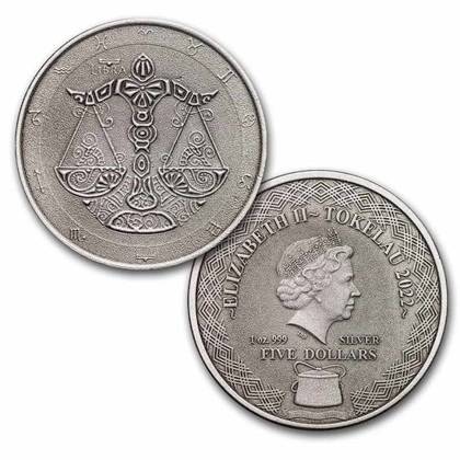 Zestaw 12 monet Tokelau: Zodiac Series 12 x 1 uncja Srebra 2022 Antique Coins
