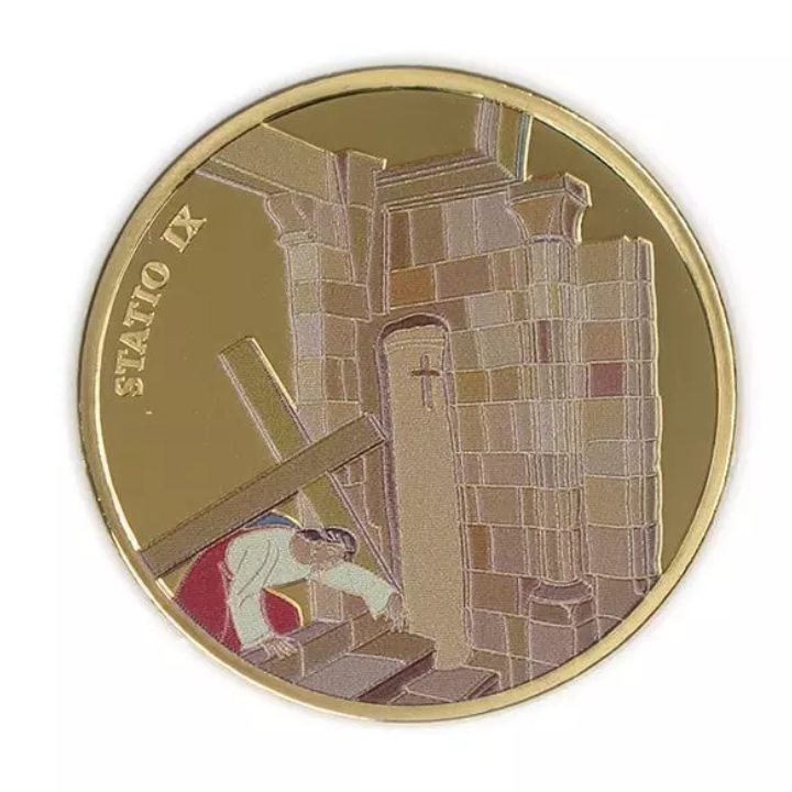 Zestaw 14 monet: Via Dolorosa kolorowany, pozłacany Brąz 2016 Prooflike