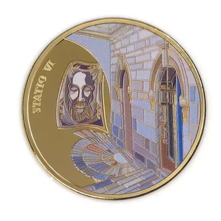 Zestaw 14 monet: Via Dolorosa kolorowany, pozłacany Brąz 2016 Prooflike