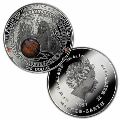 Zestaw 3 monet Władca Pierścieni: Drużyna Pierścienia - Cień na Wschodzie kolorowany 20. rocznica filmu 3x1 uncja Srebra 2021 Antique
