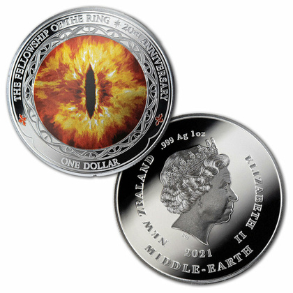 Zestaw 3 monet Władca Pierścieni: Drużyna Pierścienia - Cień na Wschodzie kolorowany 20. rocznica filmu 3x1 uncja Srebra 2021 Antique