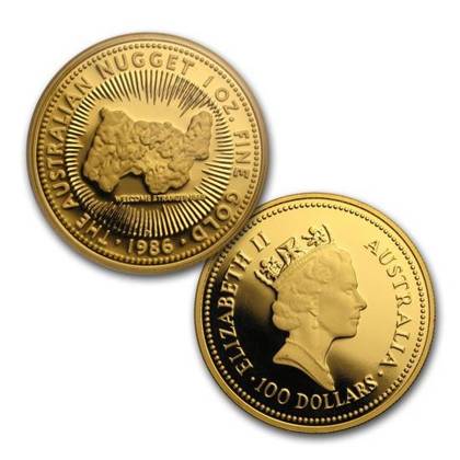 Zestaw 4 monet Australian Nugget Złoto 1986 Proof