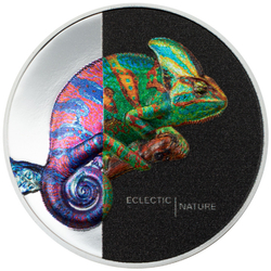 Cook Islands: Eclectic Nature - Chameleon kolorowany 1 uncja Srebra 2023 Proof Ultra High Relief 