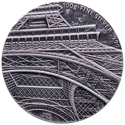 Czad: Tina’s View - Eiffel Tower of Paris 100 gramów Srebra 2022 High Relief Antiqued Coin