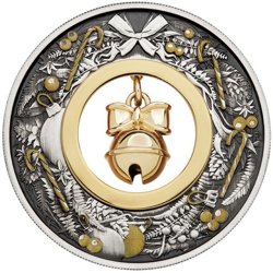 Jingle bell kolorowany 2 uncje Srebra 2022 Antiqued Coin