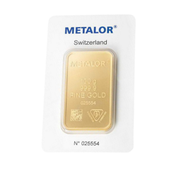 Metalor: Sztabka 100 gramów Złota LBMA