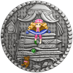 Niue: Fairy Tales - The Princess and the Pea kolorowana $1 Srebro 2021 High Relief Antiqued Coin	