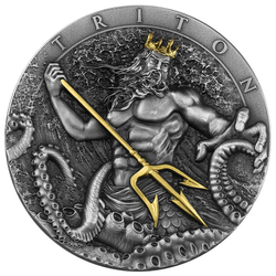 Niue: Tryton pozłacany $5 Srebro 2022 High Relief Antiqued Coin