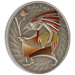 Niue: World of Cryptids - Baba Yaga $2 kolorowana Srebro 2023 High Relief Antiqued Coin