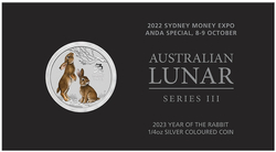 Perth Mint: Lunar III - Rok Królika kolorowany 1/4 uncji Srebra 2023 (Sydney Money Expo Anda Special)