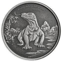 Tokelau: Komodo Dragon 1 uncja Srebra 2022 Antiqued Coin 