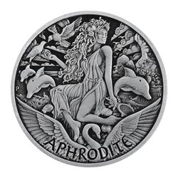 Tuvalu: Bogowie Olimpu - Afrodyta 1 uncja Srebra 2022 Antiqued Coin
